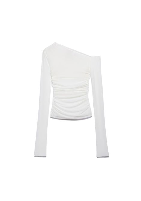 Top Aniye by donna Xena 185794 Bianco manica lunga scollo asommetrico motivo drappeggiato Aniye by | Top | 185794268